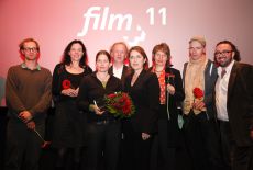 41. V.l.n.r. Robert Gwisdek, Monika Willi (Jury), Silke Olthoff (Preistraegerin Filmstiftung NRW Schnitt Preis Spielfilm fuer RAMMBOCK), Andreas Fueser (Jury), Petra Mueller, Birgit Gudjonsdottir, Dietrich Brueggemann (Jury), Nikolaj Nikitin